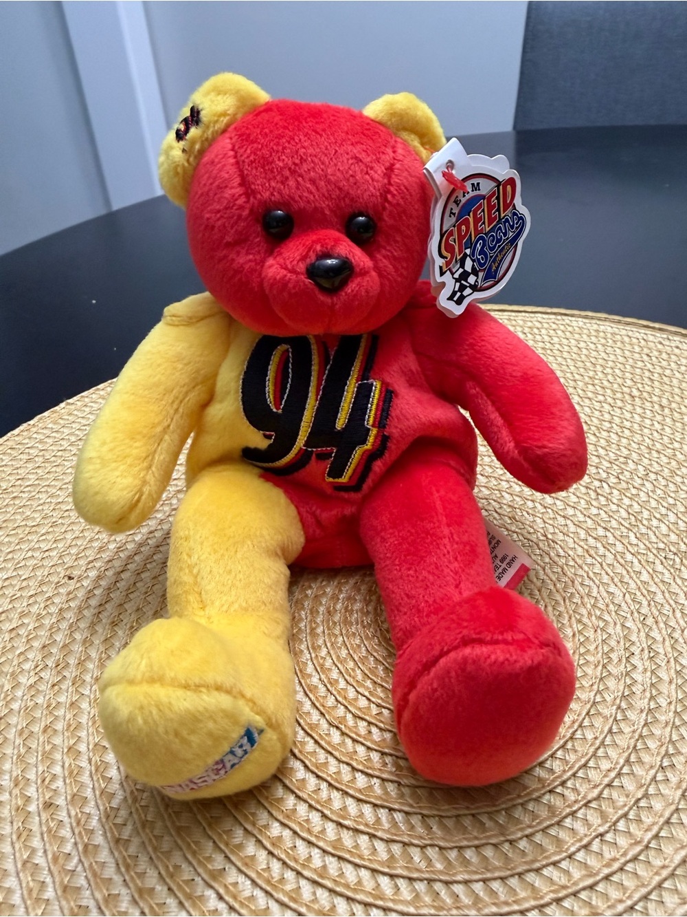 Nascar Bill Elliott Plush Bear in Red and Yellow with '94' Embroidery